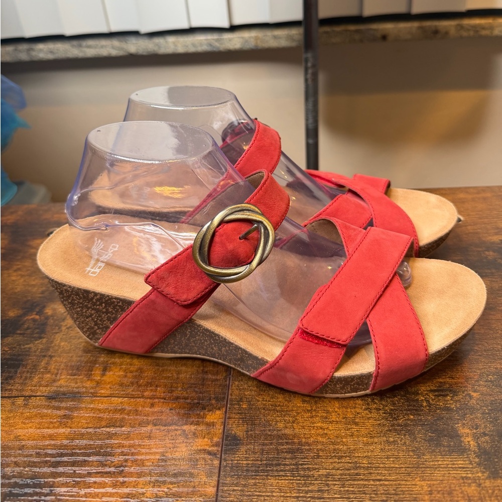 Dansko Women's Susie Milled Leather Nubuck Sandal in Red Size 42/US11.5-12